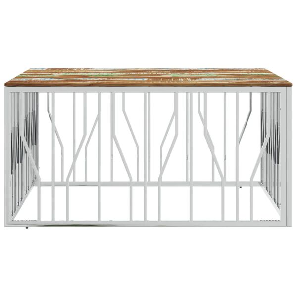 vidaXL Coffee Table Silver Stainless Steel and Solid Wood Reclaimed