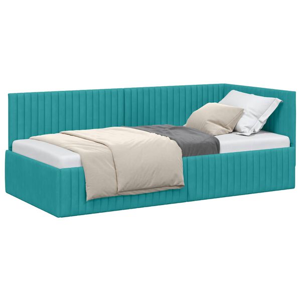 vidaXL Corner Bed Frame with Headboard Turquoise 90 cm x 200 cm Velvet