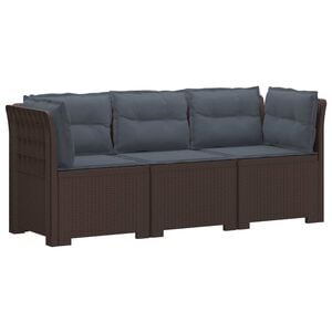 vidaXL 3-Seater Garden Sofa with Cushions Rattan Look PP Brown