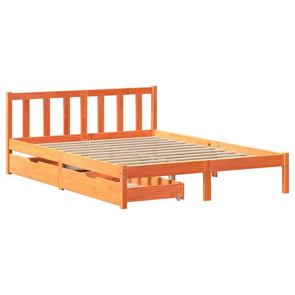vidaXL Bed Frame without Mattress Wax Brown 135x190 cm Double Solid Wood Pine