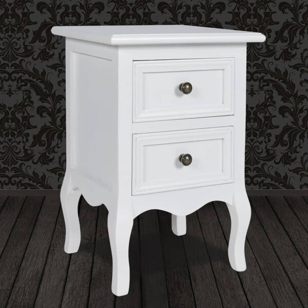 vidaXL Nightstand with 2 Drawers MDF White