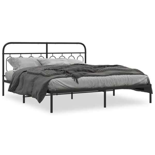 vidaXL Metal Bed Frame without Mattress with Headboard Black 193x203cm