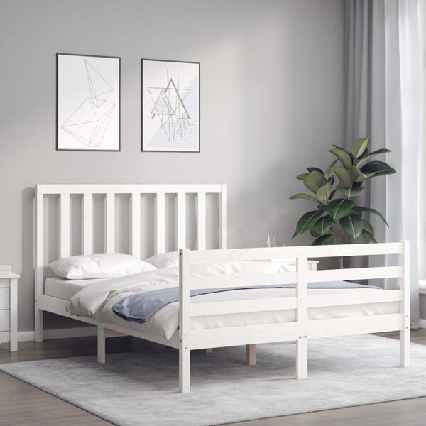 vidaXL Bed Frame without Mattress White Small Double Solid Wood Pine