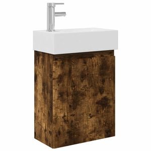 vidaXL Bathroom Vanity Unit with Tap Smoked Oak 45.5 x 22.5 x 84 cm