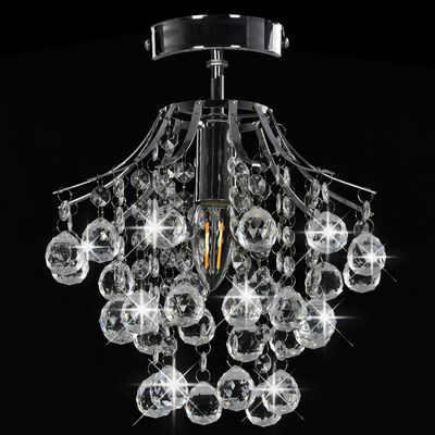 vidaXL Ceiling Lamp with Crystal Beads Silver Round E14