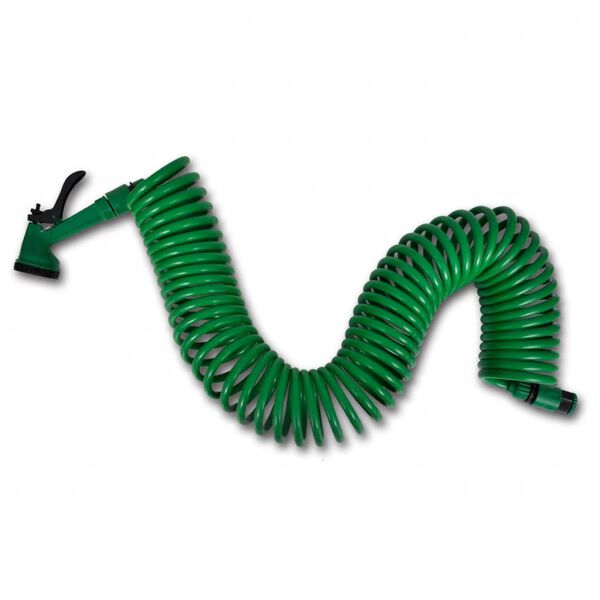 Coiled Garden Water Hose Spiral Pipe & Spray Nozzle 15 m