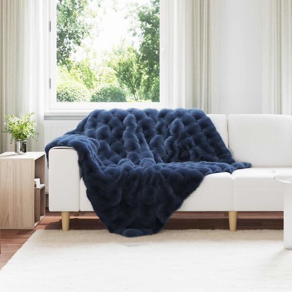 vidaXL Faux Rabbit Fur Blanket Marine Blue 130 x 150 cm Polyester