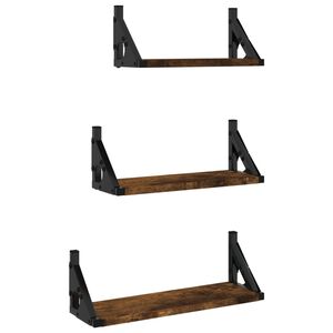 vidaXL 3 Piece Wall Shelf Set Smoked Oak Engineered Wood