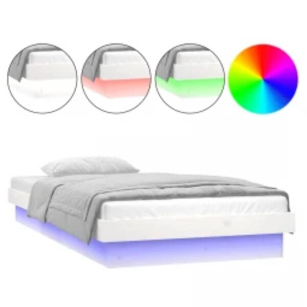 vidaXL LED Bed Frame without Mattress White 90x200 cm Solid Wood