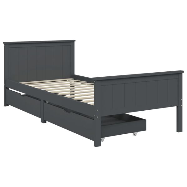 vidaXL Bed Frame without Mattress Dark Grey Solid Wood Pine 100x200 cm (322203+321990)