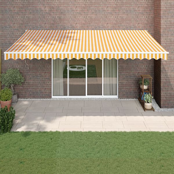 vidaXL Retractable Awning Yellow and White 5x3 m Fabric and Aluminium