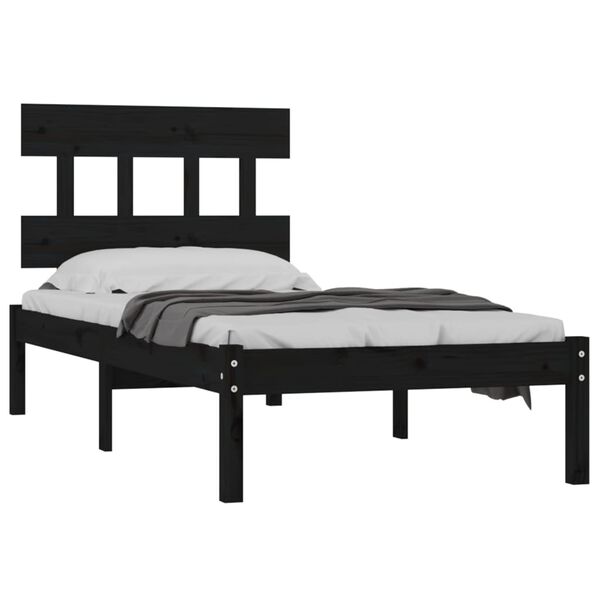 vidaXL Bed Frame without Mattress Black 75x190 cm Small Single Solid Wood