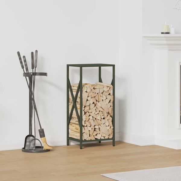 vidaXL Firewood Rack Olive Green 34x25x70 cm Cold-rolled steel