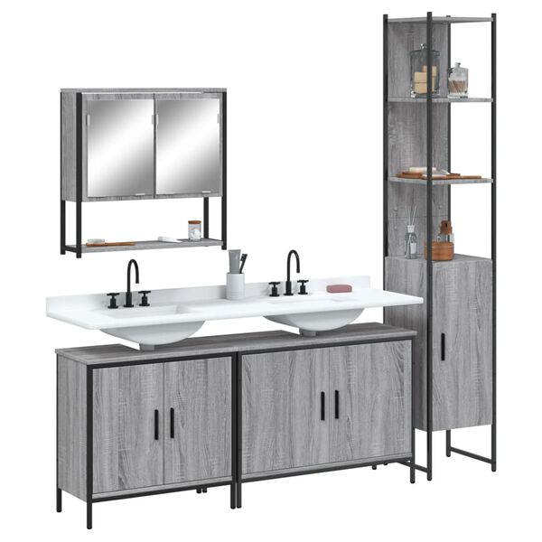 vidaXL 4 Piece Bathroom Furniture Set Grey Sonoma Engineered Wood