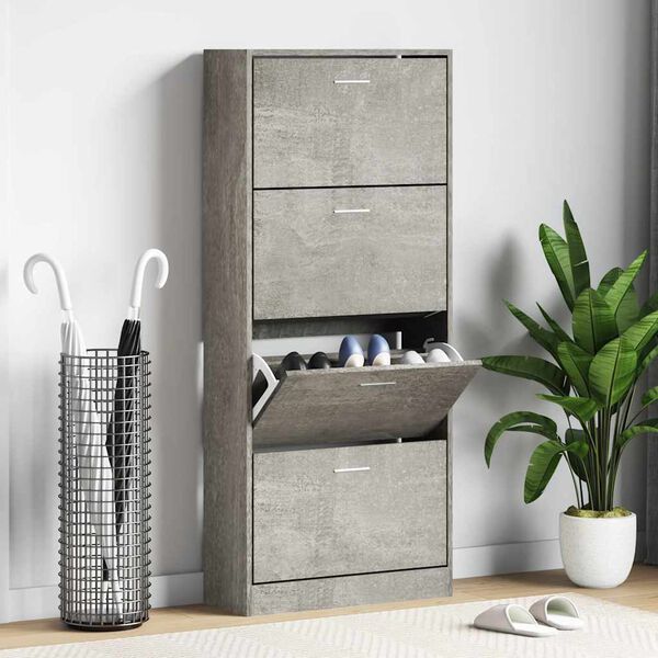 vidaXL Shoe Cabinet Concrete Grey 63x24x147 cm Engineered Wood