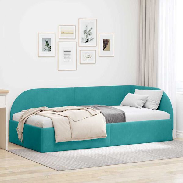 vidaXL Corner Bed Frame Turquoise 100 cm x 200 cm Fabric