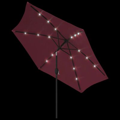 vidaXL Outdoor Parasol with LED Lights and Steel Pole 300 cm Bordeaux Red