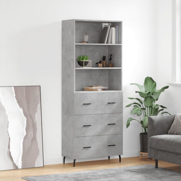 vidaXL Highboard Concrete Grey 69.5x34x180 cm Engineered Wood