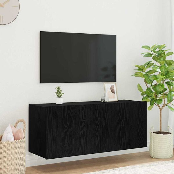 vidaXL TV Wall Cabinet Black Oak 100 x 35 x 41 cm Engineered Wood
