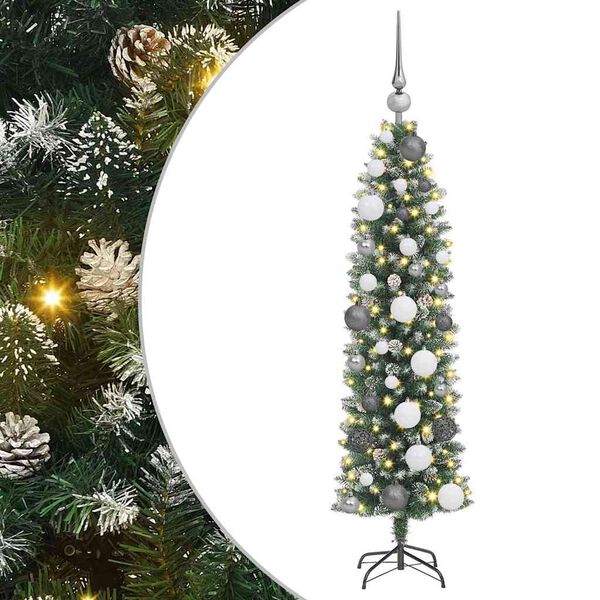vidaXL Artificial Slim Christmas Tree Green and White 120 cm