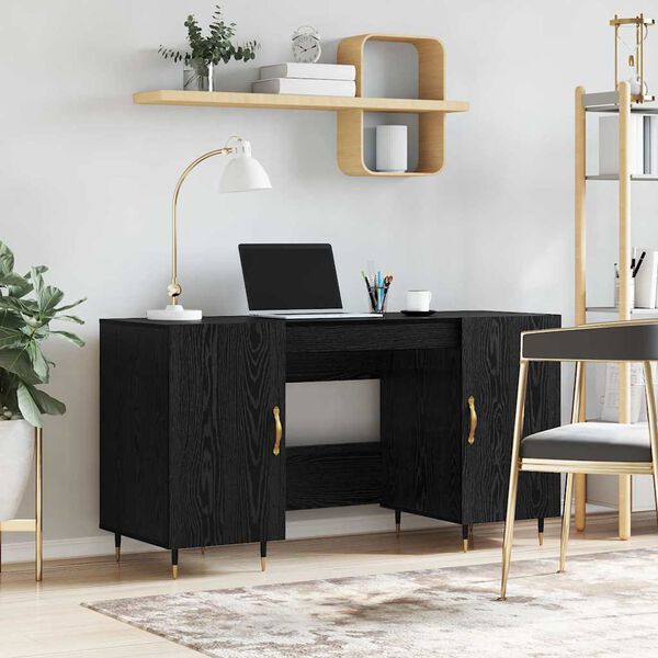 vidaXL Desk with Shelf Black oak 140 x 50 x 75 cm Engineered wood