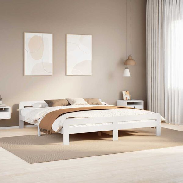 vidaXL Bed Frame without Mattress White 180x200 cm Super King Size Solid Wood Pine