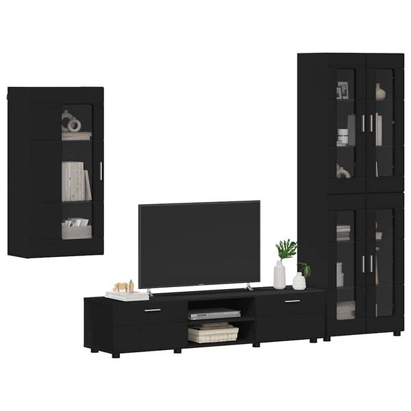 vidaXL TV Cabinet Set with Drawer FLORIN Black Engineered Wood