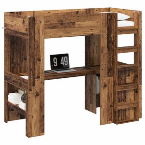 vidaXL Loft Bed Frame with Desk Old Wood 98.5 x 200 cm Engineered Wood