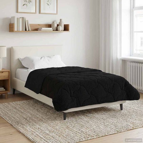 vidaXL Full Year Duvet Black 135 x 220 cm Microfiber and Teddy fleece