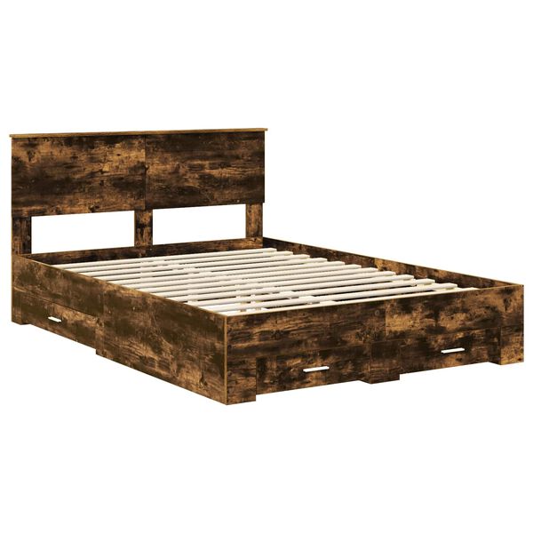 vidaXL Bed Frame with Drawer Smoked Oak 140 x 190 cm Engineered Wood