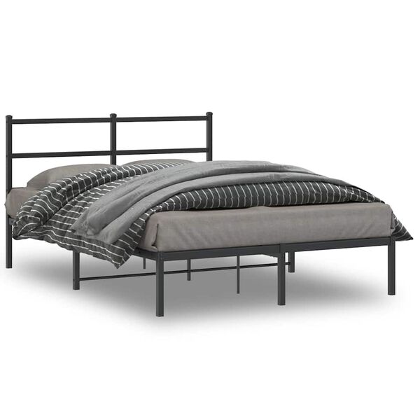 vidaXL Metal Bed Frame without Mattress with Headboard Black 140x200cm