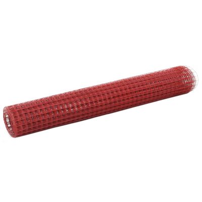 vidaXL Chicken Wire Fence Steel with PVC Coating 10x1 m Red