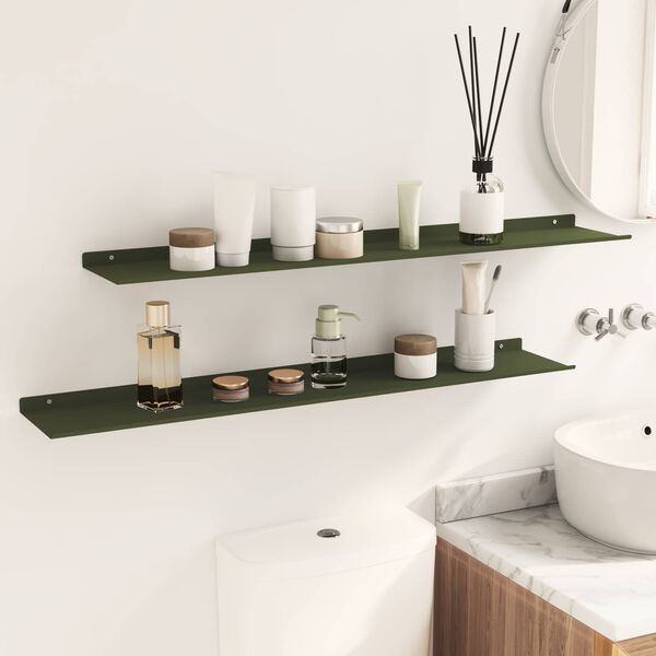 vidaXL Floating Shelf 2 pcs Olive Green 100 x 18 x 2.5 cm Steel