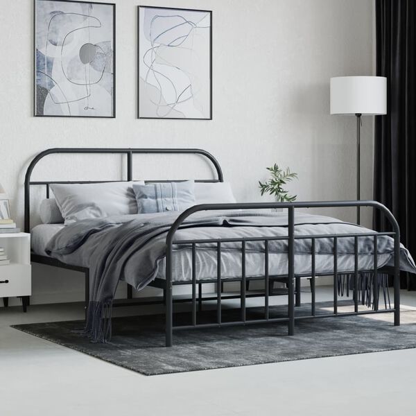vidaXL Metal Bed Frame without Mattress with Footboard Black 140x190cm