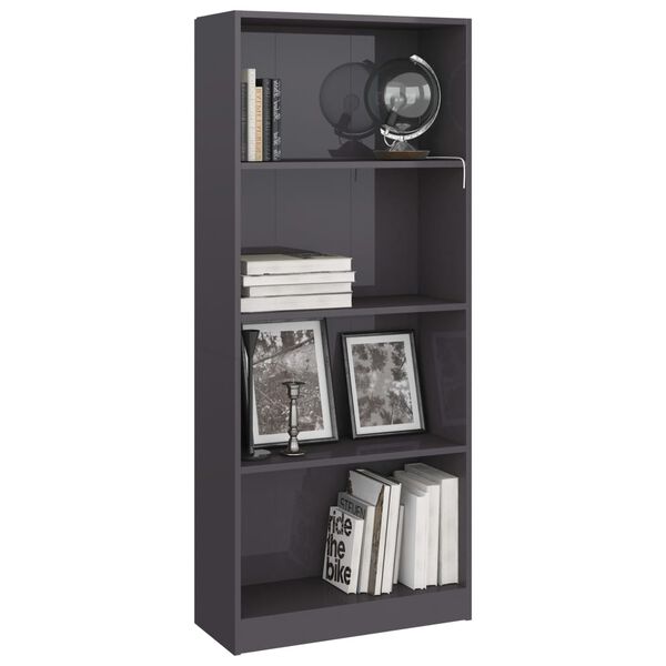 vidaXL 4-Tier Book Cabinet High Gloss Grey 60x24x142 cm Engineered Wood