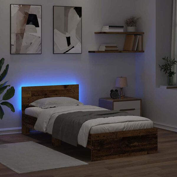 vidaXL Bed Frame with Headboard Old Wood 90 x 200 cm Engineered Wood