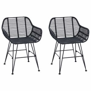 vidaXL Dining Chair 2 pcs Black 55 x 50 x 74 cm Rattan and Iron