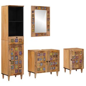 vidaXL Bathroom Furniture Set with Door 4 pcs Natural Solid Mango Wood