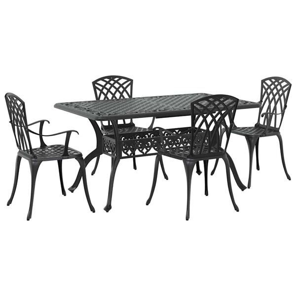 vidaXL Garden Dining Set 5 pcs Black Aluminium