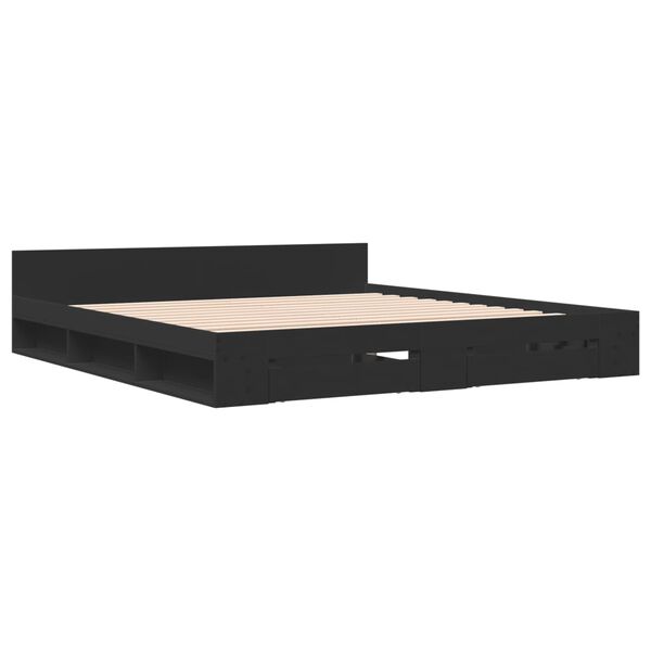 vidaXL Bed Frame with Drawers without Mattress Black 180x200 cm Super King