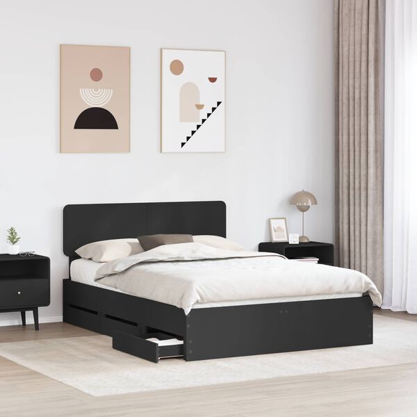 vidaXL Bed Frame with Headboard Black 160 x 200 cm Engineered Wood