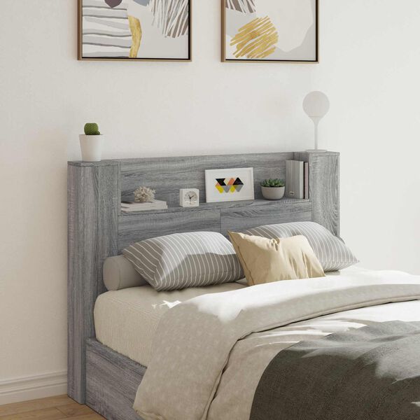 vidaXL Headboard Cabinet with LED Grey Sonoma 140 x 16.5 x 103.5 cm