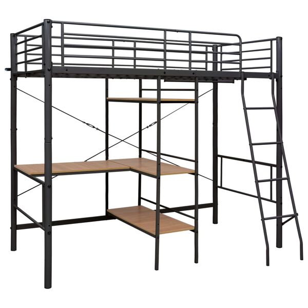 vidaXL Bunk Bed with Table without Mattress Grey Metal 90x200 cm