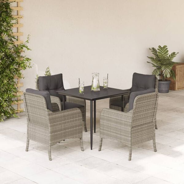 vidaXL 5 Piece Garden Dining Set with Cushions Light Grey Poly Rattan