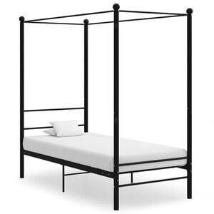 vidaXL Canopy Bed Frame without Mattress Black Metal 90x200 cm