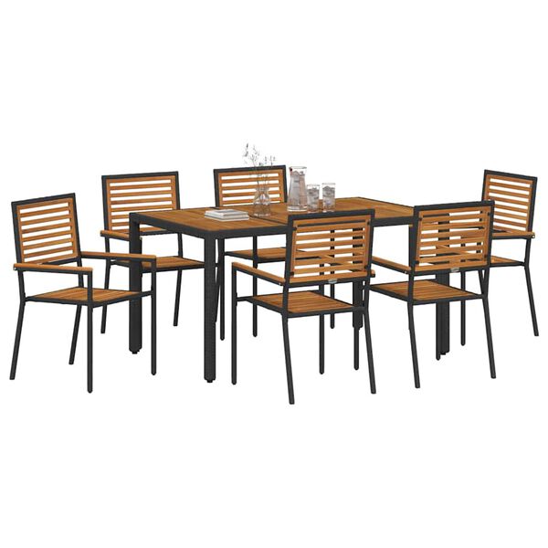 vidaXL Garden Dining Set 7 pcs Black Poly Rattan