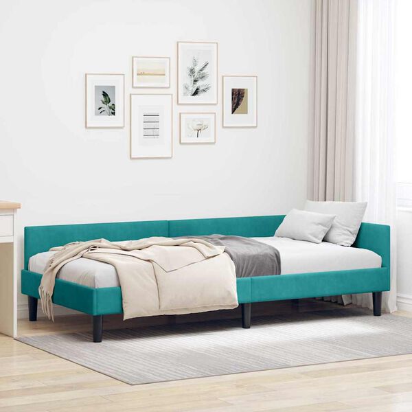 vidaXL Corner Bed Frame with Headboard Turquoise 90 cm x 190 cm Velvet