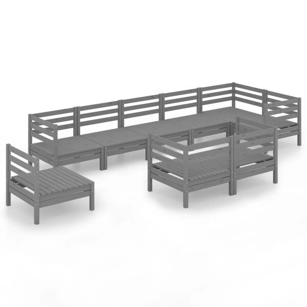 vidaXL 9 Piece Garden Lounge Set Solid Wood Pine Grey