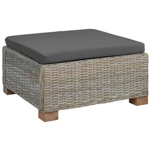 vidaXL Footrest with Cushion GENDT Natural Rattan Kubu Grey