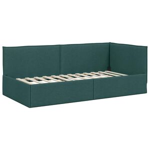 vidaXL Corner Bed Frame with Headboard Dark green 100 x 200 cm Fabric